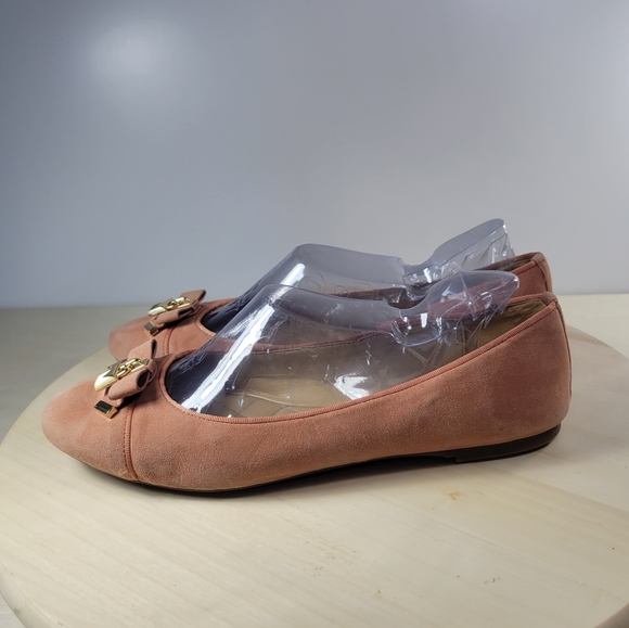 Michael Kors Bow Suede Round Toe Ballet Flats Coral Peachy Women's Size 10 - Picture 3 of 13